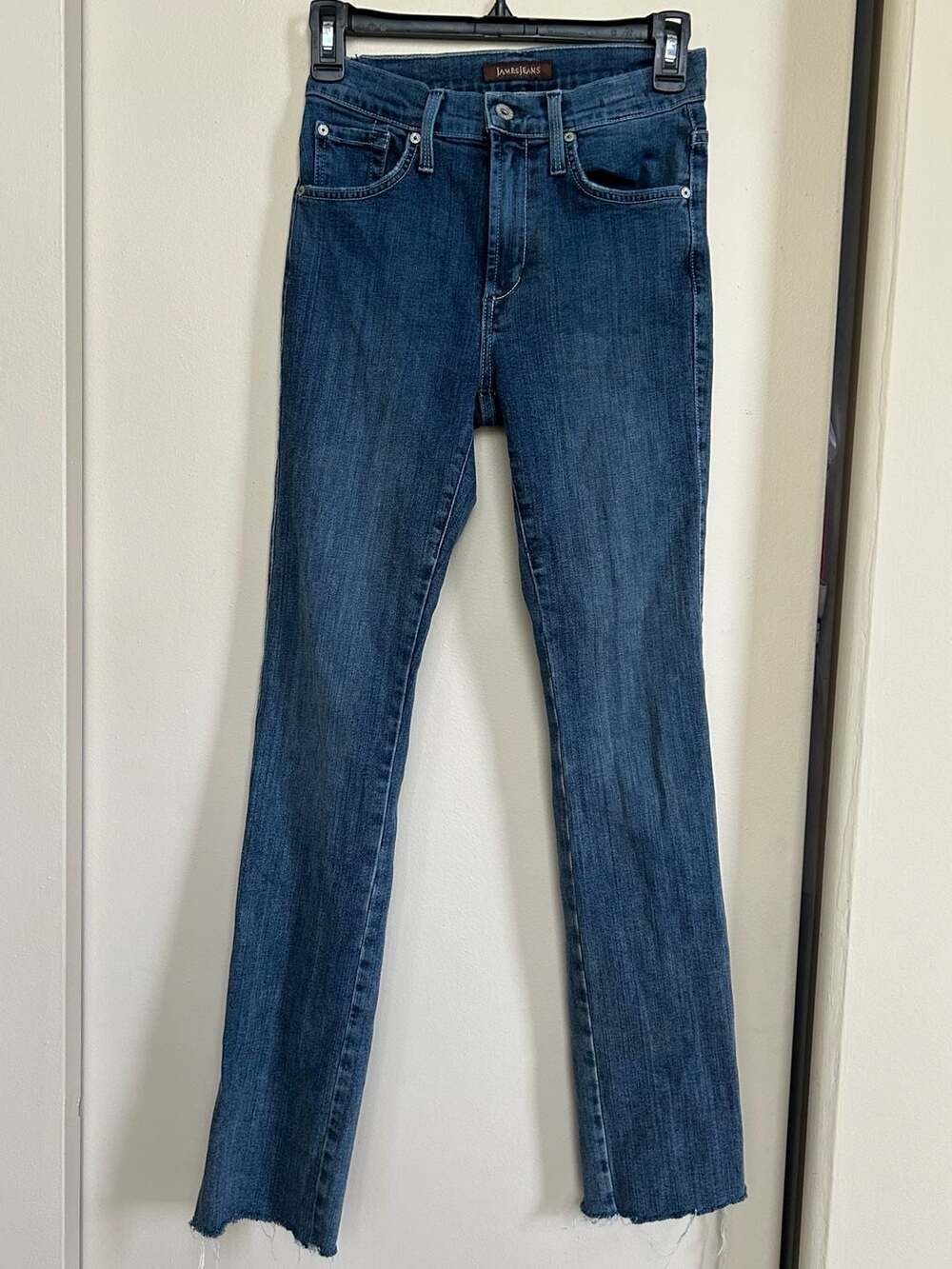 James Jeans Women's High-Rise Slim Straight Jeans with Raw Hem